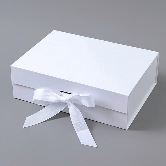 XmhyTop-A 1 Pcs White Collapsible Gift Box 22*16*8.8cm Party Favor Boxes, Wedding Favor Boxes, Paper Gift Box with Ribbon, Reusable Gift Box