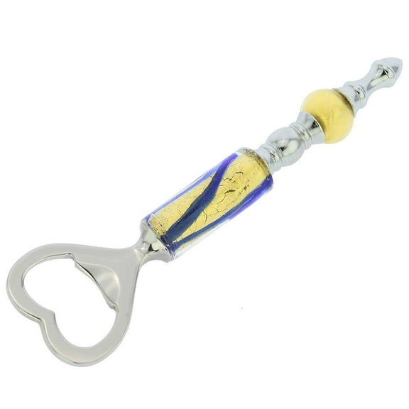 GlassOfVenice Italian Murano Glass Bottle Opener - Blue Gold Waves