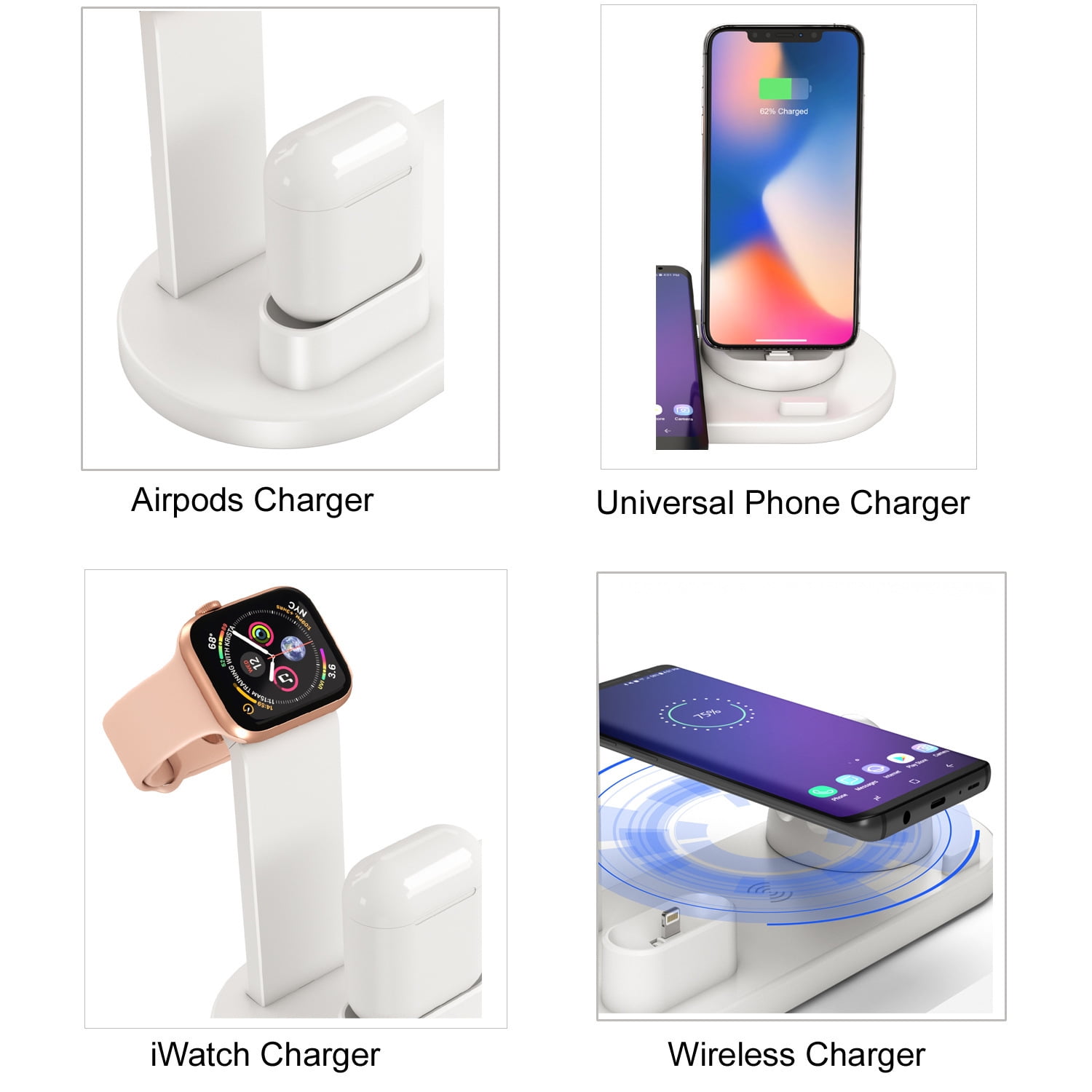 6 in 1 Wireless Charging Station - Multi-Function Charging Dock, Qi 15W Fast Wireless Charger, Compatible with iPhones, Apple Watch, AirPods & Multiple Devices