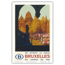 Brussels Belgium - Is Reached Best by Railway - The Grand Place - Vintage Travel Poster by Frank H. Mason c.1930 - Master Art Print (Unframed) 12in x 18in