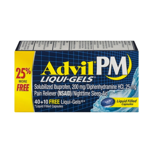 Advil PM Pain Reliever and Nighttime Sleep Aid Liquid Capsule, 50 Count
