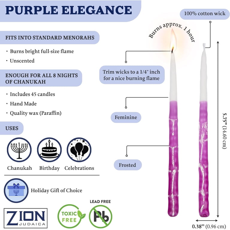 Zion Judaica Purple Hanukkah Candles, 45-Count photo 3