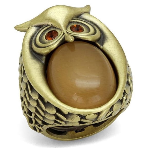 Alamode LO3888-8 Antique Copper Brass Ring with Synthetic Cat Eye, Brown - Size 8