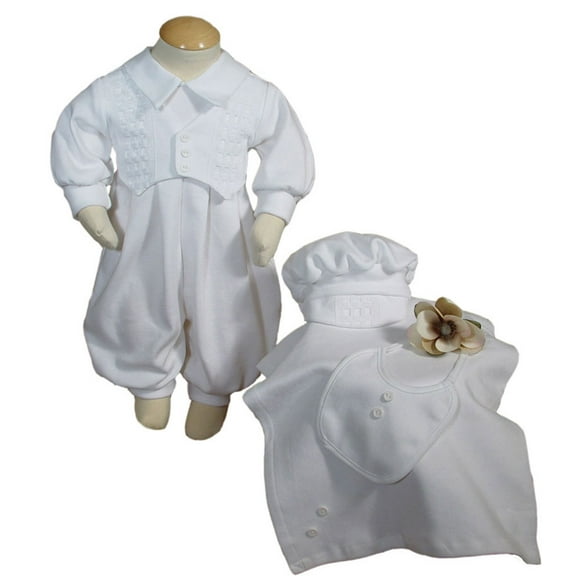 Boys White Long Sleeve Cotton Interlock Preemie Christening or Burial 4 Piece Set (Baby)