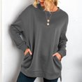 thumbnail image 2 of Vedolay Oversized T Shirts for Women Women's Hoodies Half Zip Long Sleeve Oversizd Crop Pullover Sweatshirts with Pockets,Gray XL, 2 of 4