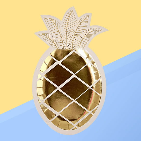 WHAMVOX 8Pcs Disposable Paper Plates Pineapple Shaped Party Supplies Gold Stamping Food Plate