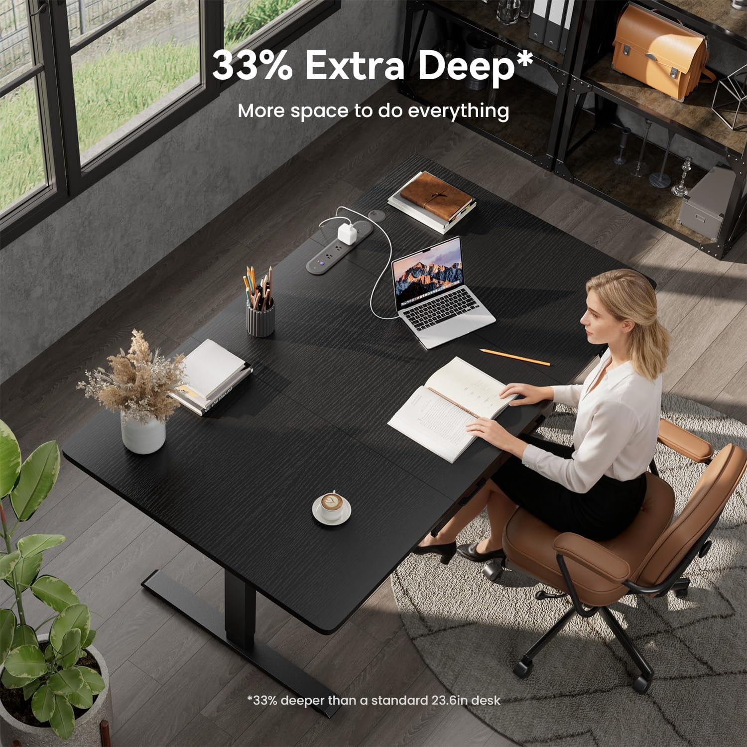 HLDIRECT Electric Standing Desk with 2 Drawers & Power Outlets & USB Ports, 63×31.5 inches Height Adjustable Desk with Storage, Sit Stand up Desk for Home Office, Black