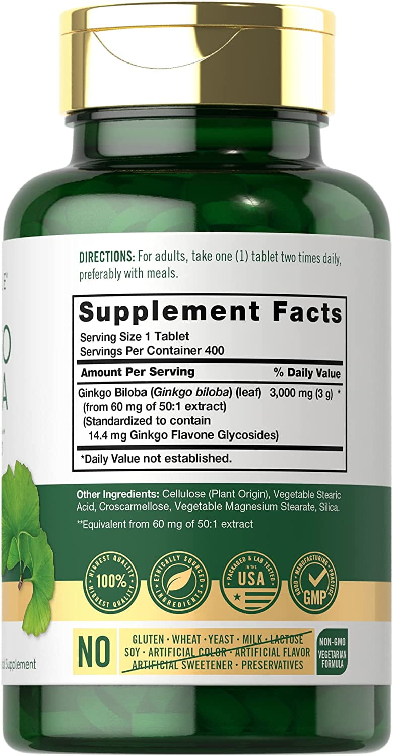Ginkgo Biloba 3000mg | 400 Tablets | Vegetarian Supplement for Men and Women | by Carlyle