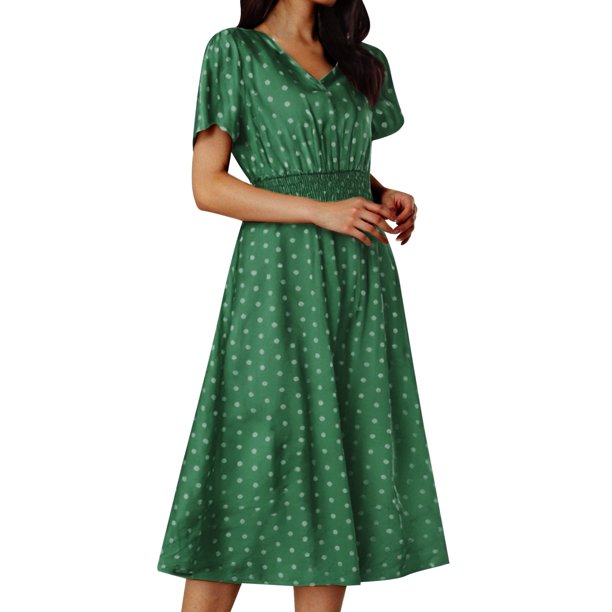 WILLBEST Vestidos Cortos Para Mujer, Vestido De Verano Para Mujer 2024, Vestido Bohemio Con Vuelo, Elegante Vestido De Manga Corta Con Cinturón, Vestido Maxi Para Vacaciones En La Playa