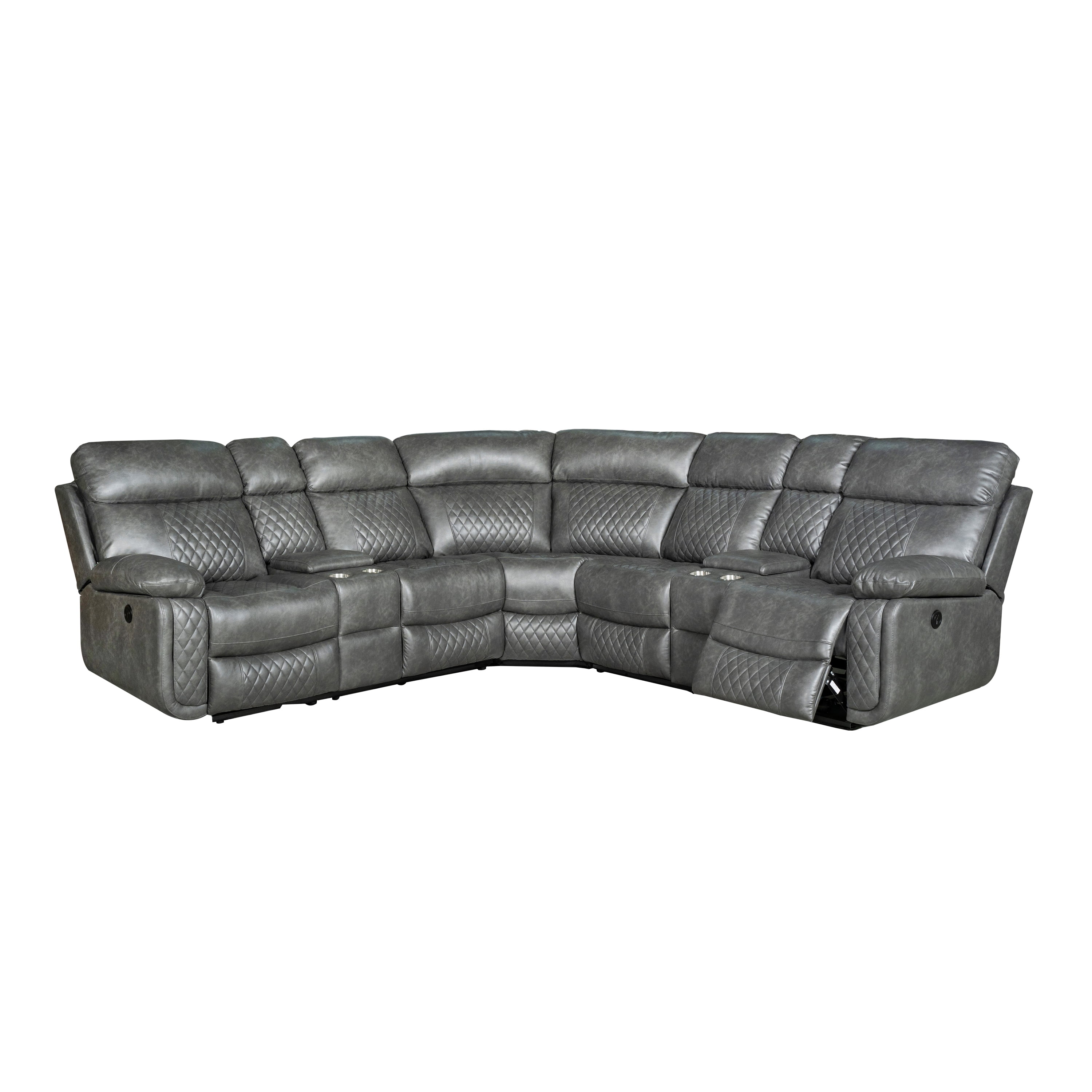Infinity 3 Piece Transitional Faux Curved Living Room Reclining Sectional, Grey