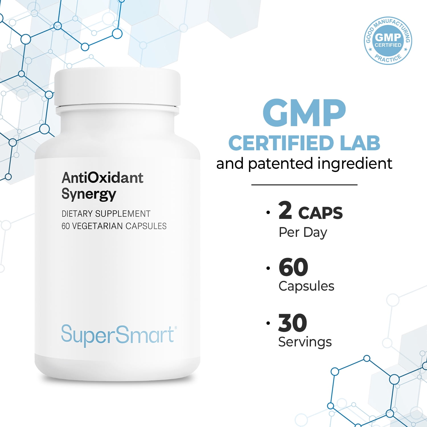 SuperSmart AntiOxidant Synergy (Advanced Formula) - All-in-1 Supplement - with EGCg, Berries, Polyphenols, Resveratrol, Alpha Lipoic Acid | Non-GMO & Gluten Free - 60 Vegetarian Capsules