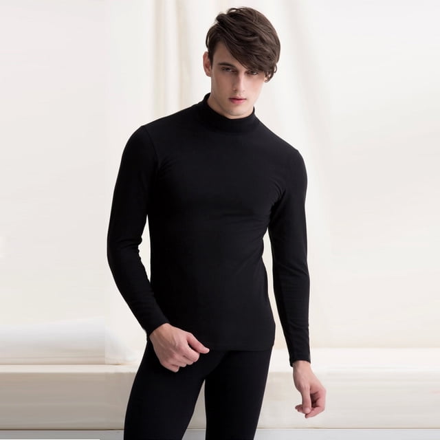 Conjunto de ropa interior térmica de cuello medio alto para hombre de otoño e invierno Ropa y pantalones de cuello medio alto con forro polar Ropa interior térmica de papá