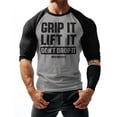 thumbnail image 2 of GYMISH Raglan Grip It Workout T-Shirt for Men – Funny Gym Shirt, Men’s Athletic Raglan Tee, Heather Grey, Small, 2 of 6