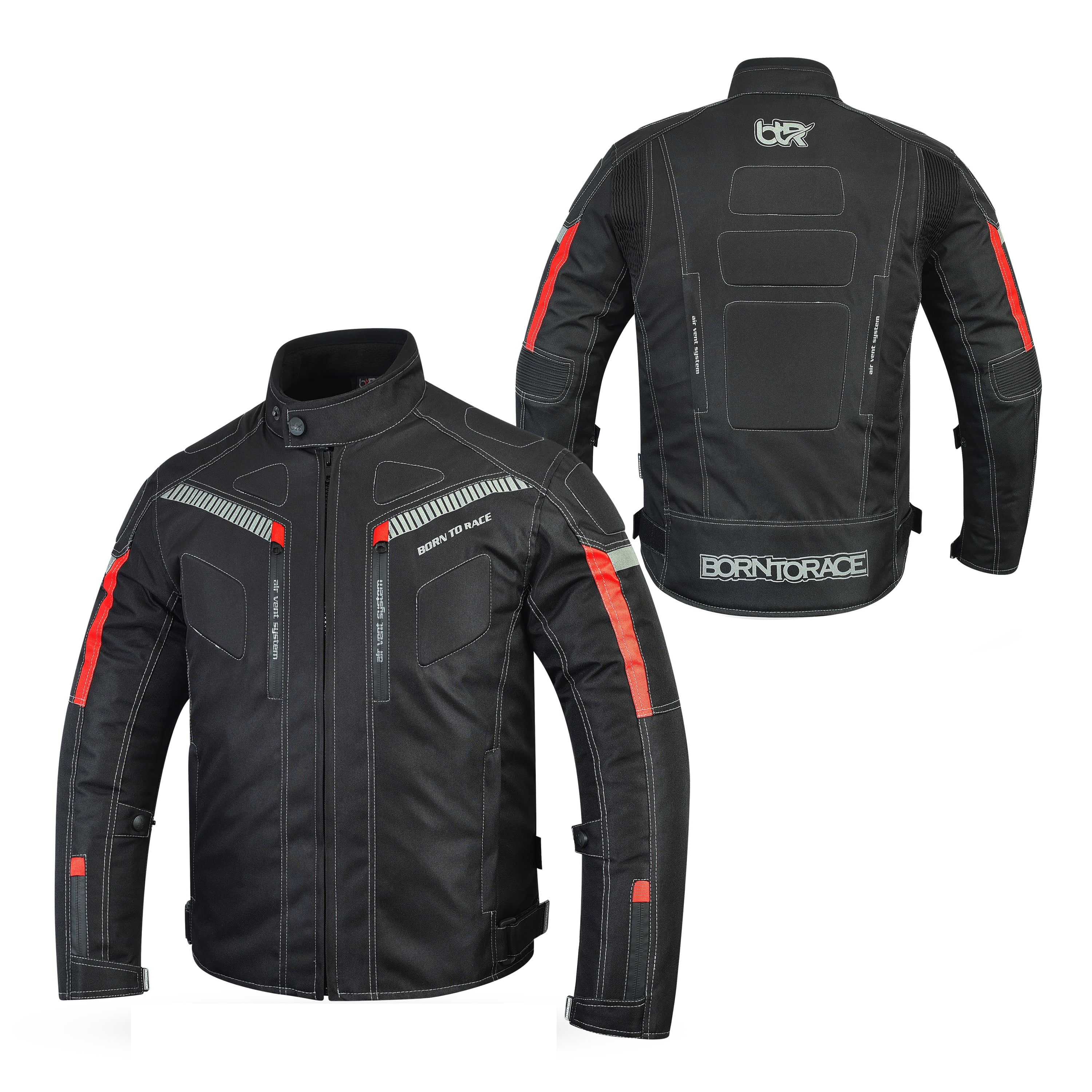 Men’s Waterproof Motorcycle Textile Jacket, All-Season Touring Riding Jacket with EVA Foam Padding, Air Vents, YKK Zipper, Adjustable Fit Black-M