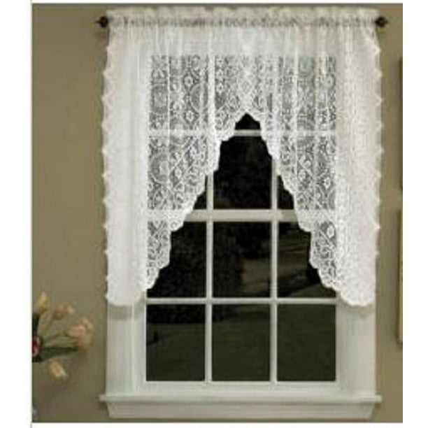 Hopewell Lace White kitchen curtain Swag