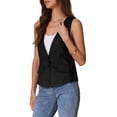 thumbnail image 4 of INSPIRE CHIC Chaleco de lino casual para mujeres, con cuello en V, sin mangas, abotonado ligero, talla L, negro, 4 of 6