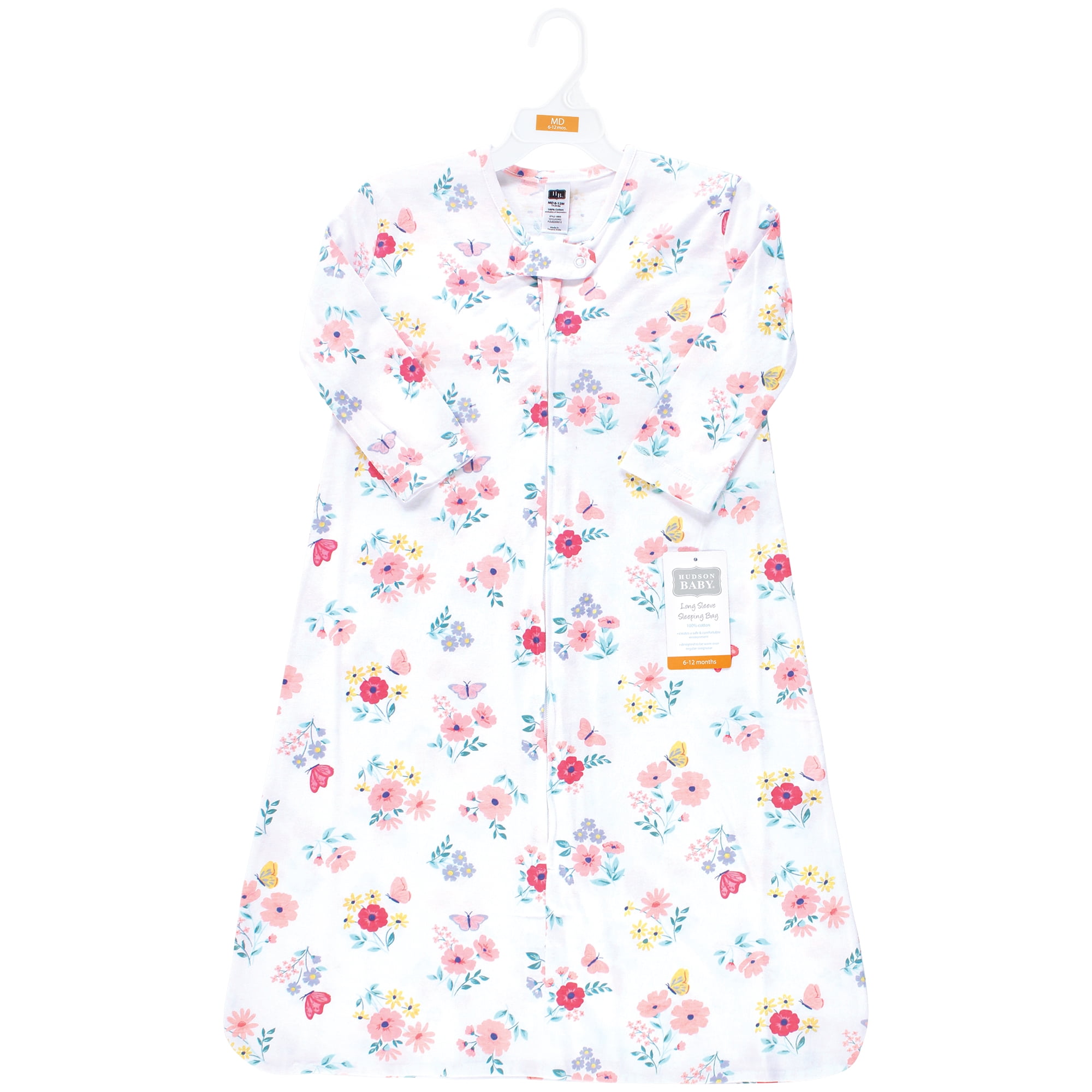 Hudson Baby Infant Girl Long Sleeve Cotton Jersey Sleeping Bag, Butterfly Floral, 18-24 Months