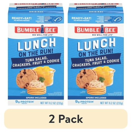 (2 pack) Bumble Bee Lunch on The Run Tuna Salad with Crackers Kit Wild Caught Ready to Eat Includes Peach Cup and Cookie Shelf Stable Box 8.2 oz