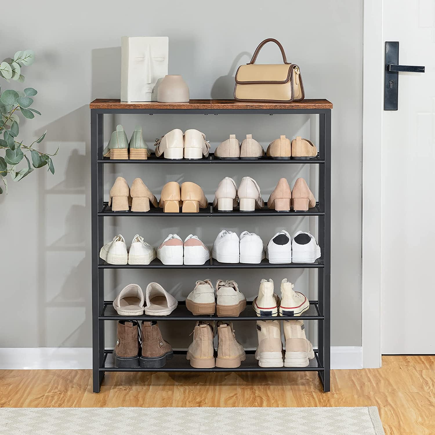 HOOBRO Shoe Rack 6-Tier Shoe Organizer Storage Shelf Entryway Closet Hallway Industrial Furniture Rustic Brown BF67XJ01G1