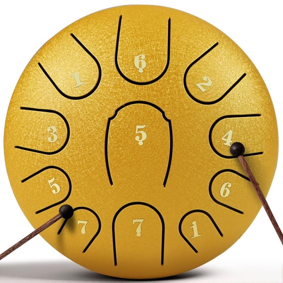 Rain Drum for Outside Garden,Steel Tongue Drum 6 Inche 8 Note Steel Drums Rain Chime,with Soft Bag,Music Book (Yellow, 6 Inch 11