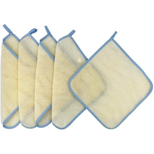 wonima11 5 Pack Double Layer Home Spa Bath Shower Exfoliate Exfoliating Massage Body Skin Care Scrub Scrubber Washcloth Wash Cloths Towel Exfoliator Smoother