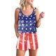 thumbnail image 1 of VISgogo Mono corto para mujer, sin mangas, cuello redondo, estampado de rayas y estrellas, con cordones, mono del día de la independencia VISgogo  moda, 1 of 7