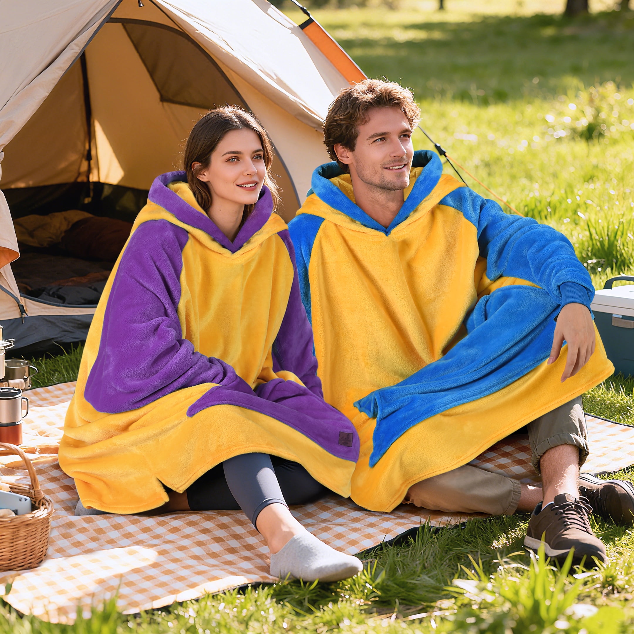 Tirrinia Oversized Blanket Hoodie Sweatshirt, Fleece Pullover with Large Front Pocket, for Adults Men Women, Blue