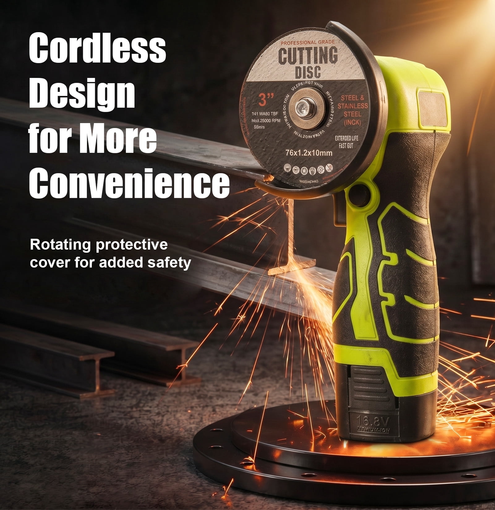 Geevorks Angle Grinder Tool, 7000rpm Mini Electric Angle Grinding Tool with 2pcs 16.8V 2000mAh Batteries and Cutting Discs, Grinder Handheld Cutter for Metal Wood