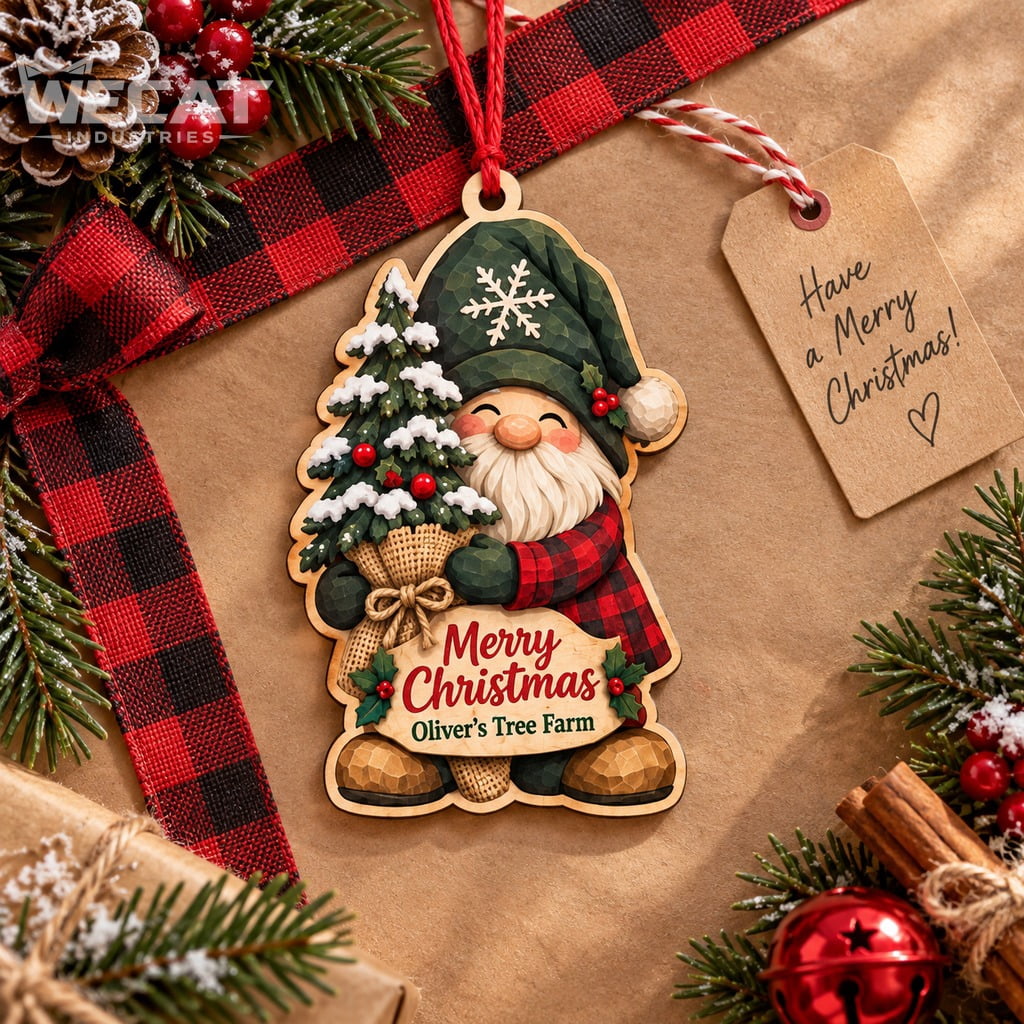 Wooden Ornament Rustic Christmas Gnome Hanging Keepsake for Tree Farm ...