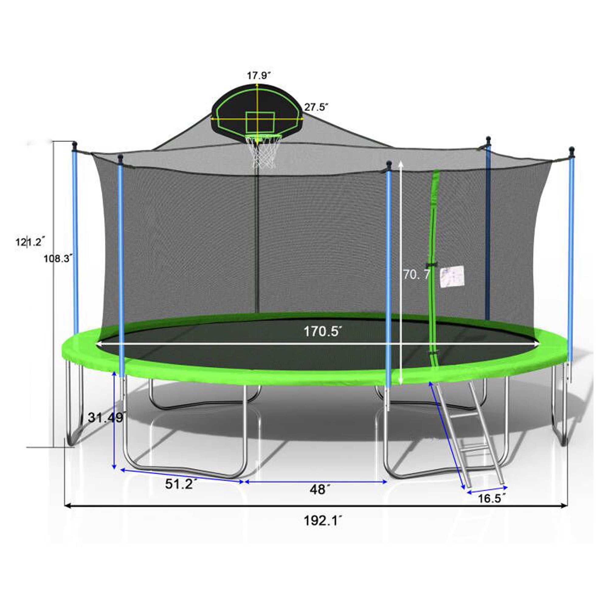 Aukfa 16FT Trampoline with Basketball Hoop for Kids Adults, Outdoor Trampoline with Enclosure for Backyard - Green