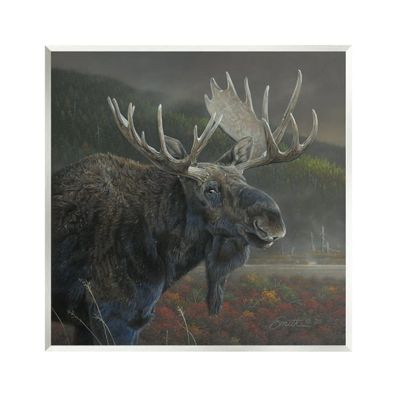 Stupell Industries Moose Dark Forest Landscape Animals & Insects Painting Unframed Art Print Wall Art