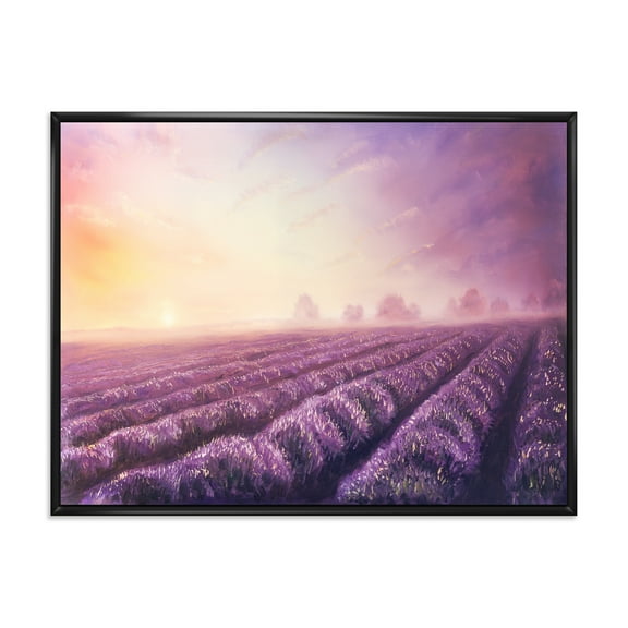 Designart 'Lavender Fields During Sunrise' Modern Framed Canvas Wall Art Print