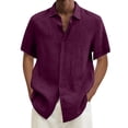 thumbnail image 6 of Men's Linen Shirts Short Sleeve Casual Shirt Oversized Summer Lightweight Button Down Beach Vacation Tops Dark Purple 4XL, 6 of 6