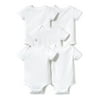 Little Star Organic Baby Boy or Girl Gender Neutral White Short Sleeve Bodysuits, 5-Pack