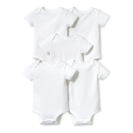 Little Star Organic White Short Sleeve Bodysuits, 5pk (Baby Boys or Baby Girls Unisex)