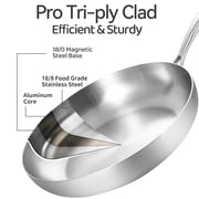 LOLYKITCH Tri-ply Stainless Steel Frying Pans Set with Lids,8-10-12 inch Skillets,Induction Cooking Pans,Dishwasher and Oven Safe.