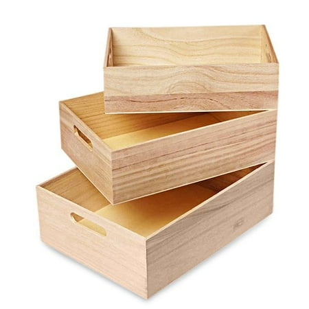 

4ea - 3 Pc Medium Paulownia Wood Slot Handle Tray Set by Paper Mart