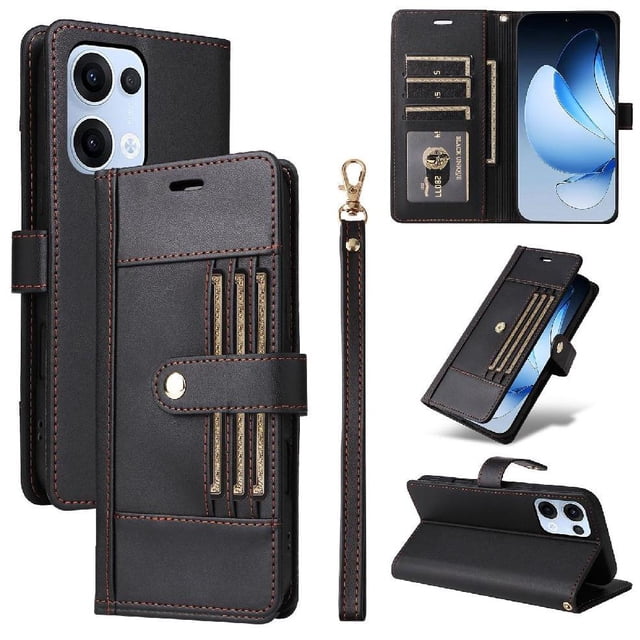 FOXDOCK Funda tipo Cartera para OPPO Reno 14 5G – Cubierta de Cuero PU con Múltiples Ranuras, Bolsillo para Efectivo y Correa de Muñeca