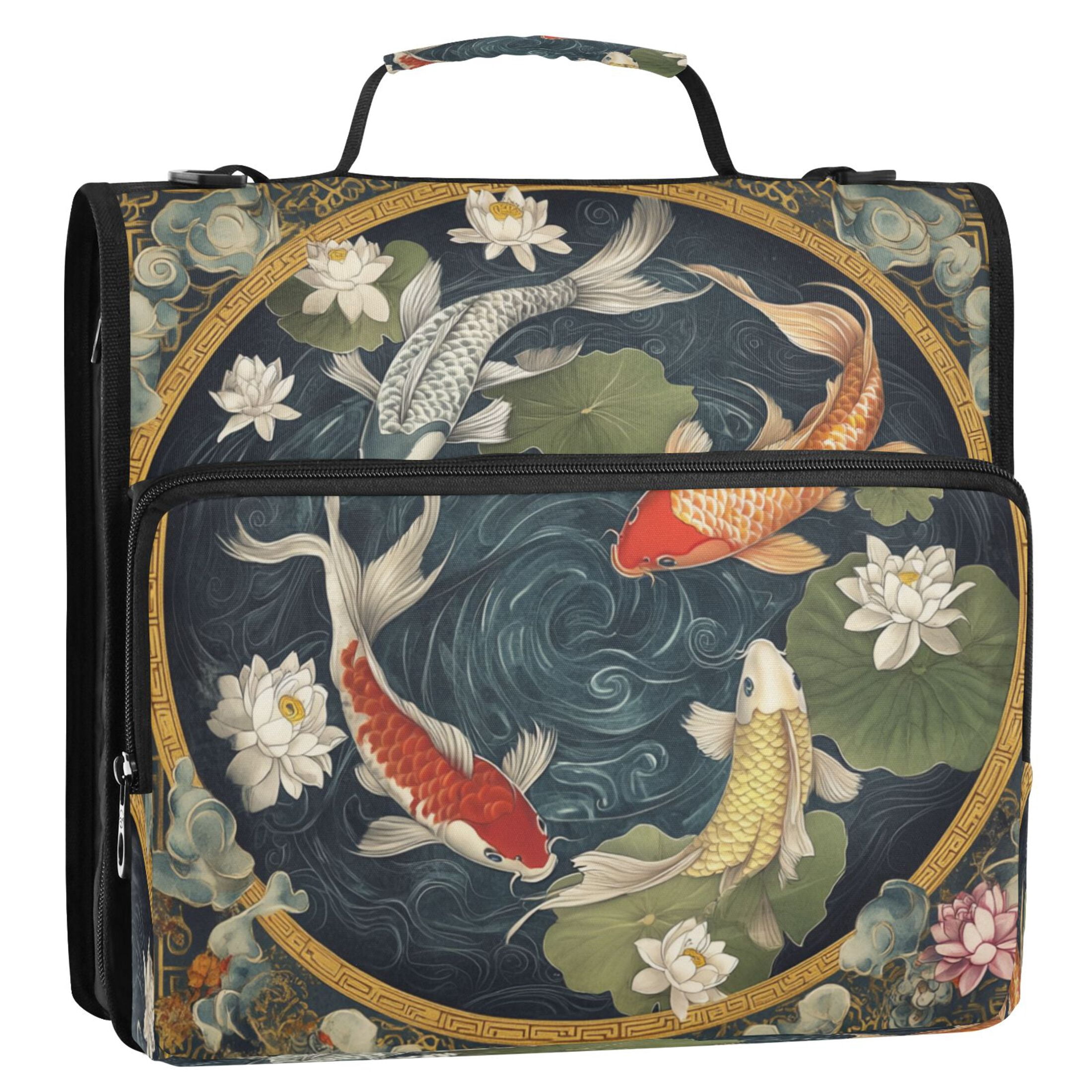 YAZAOO Zipper Binder trapper keeper Documents Organized Design Koi Elegance Printed