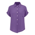 thumbnail image 3 of Outfmvch Linen Tops for Women Button Down Shirts for Women Lapel Gauze Tops Cotton Linen Womens 3/4 Sleeve Button Down Shirts Summer Collared Tops Purple 3XL, 3 of 8