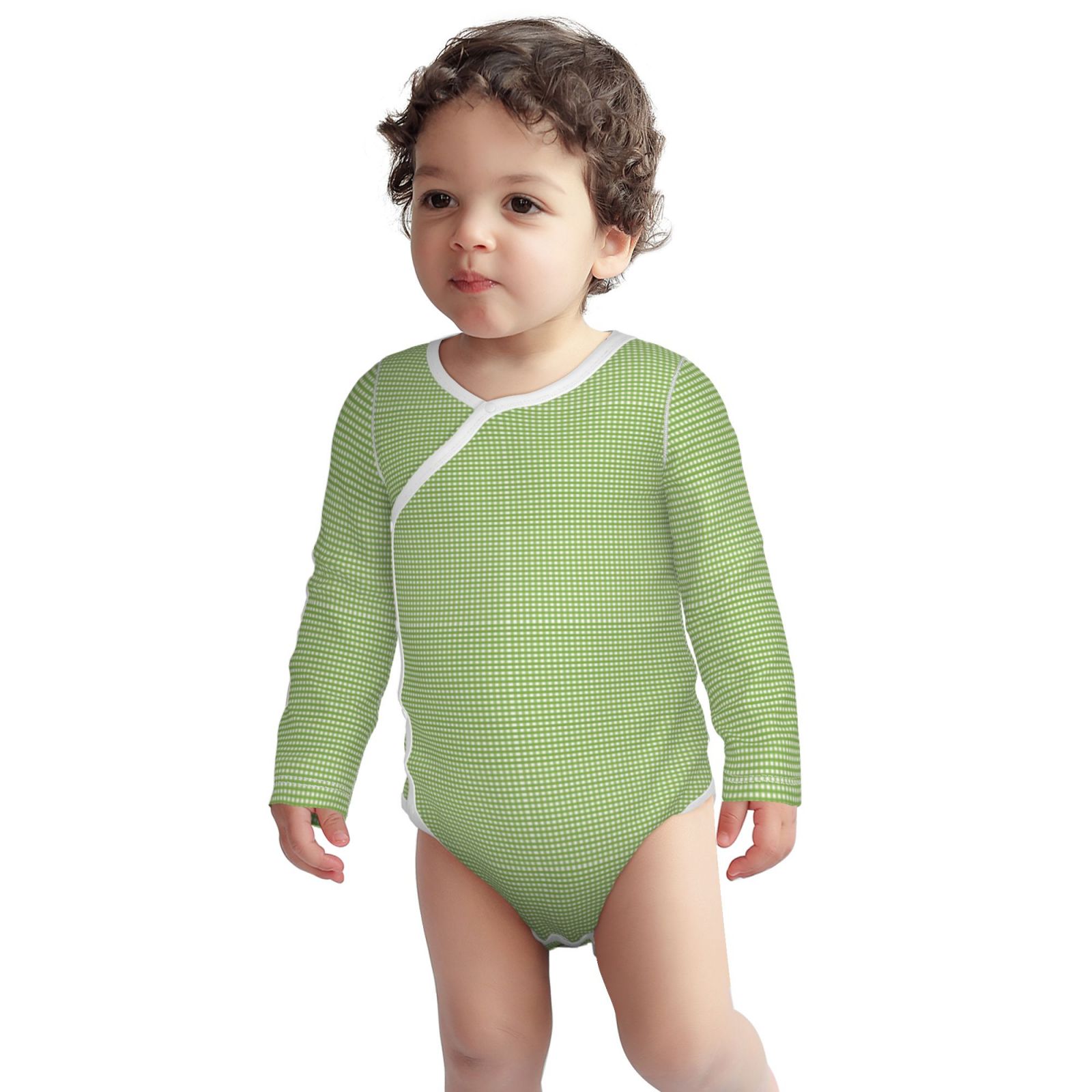 Xecao Green Gingham Print Baby unisex-baby Cotton Long-sleeve Bodysuits-6 Months
