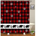 thumbnail image 3 of Juego de 4 cortinas de ducha con dibujos de Papá Noel, bolas de Navidad con cuadros rojos y negros, decoración navideña para el baño, cortina de ducha de tela impermeable, alfombrilla de baño, 3 of 7
