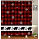 thumbnail image 3 of Juego de 4 cortinas de ducha navideñas, diseño de búfalo rojo y negro, con diseño de gnomo, pájaro cardenal, corona navideña, decoración rústica de casa de campo, cortina de ducha de tela, 3 of 7