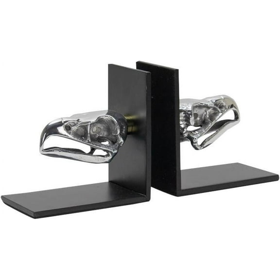 Bookends Eagle Skull Hand-Cast Polished Aluminum, Brass, Cast Iron