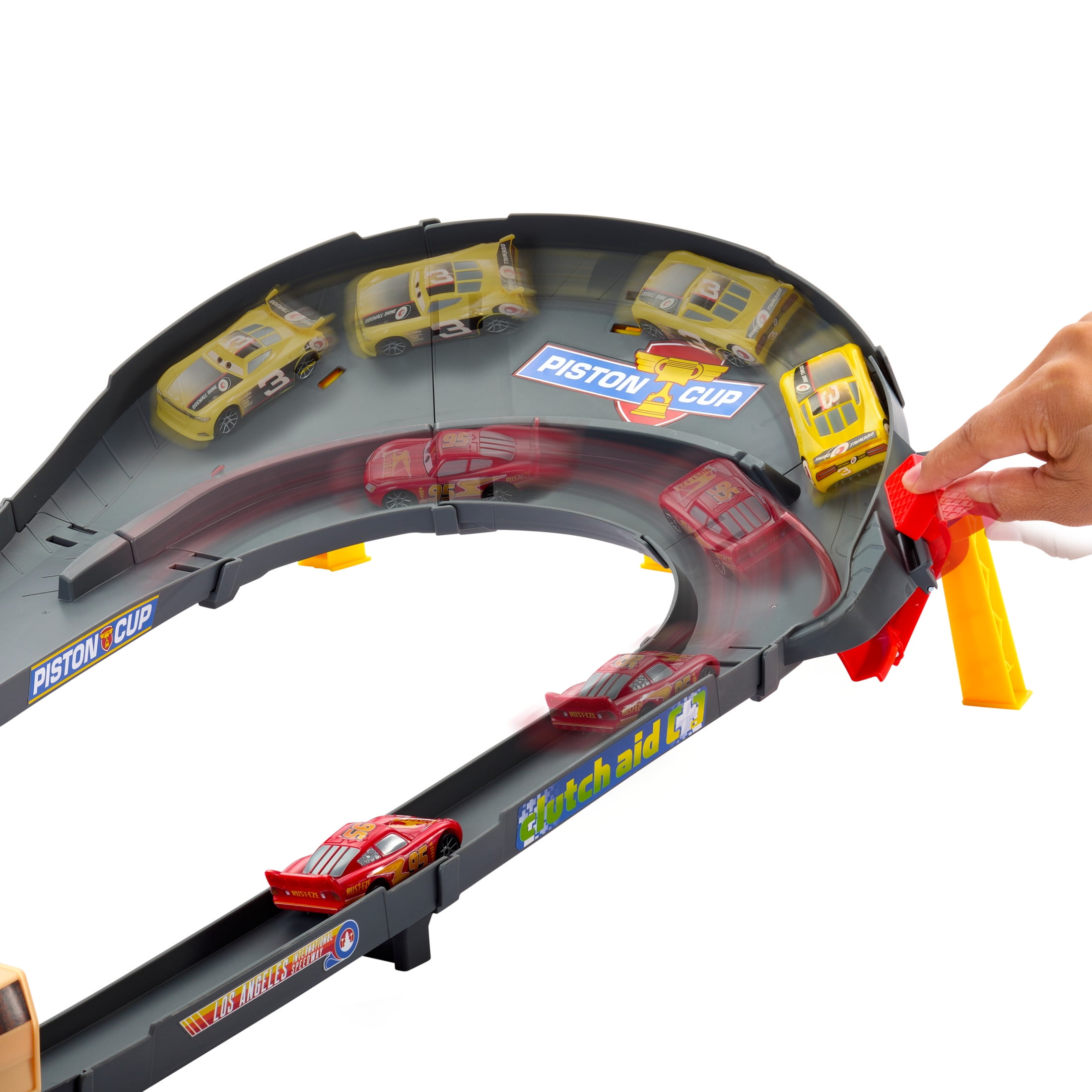 Disney and Pixar Cars NASCAR Lane Change Race Playset with 2 Toy Vehicles, Includes Lightning McQueen