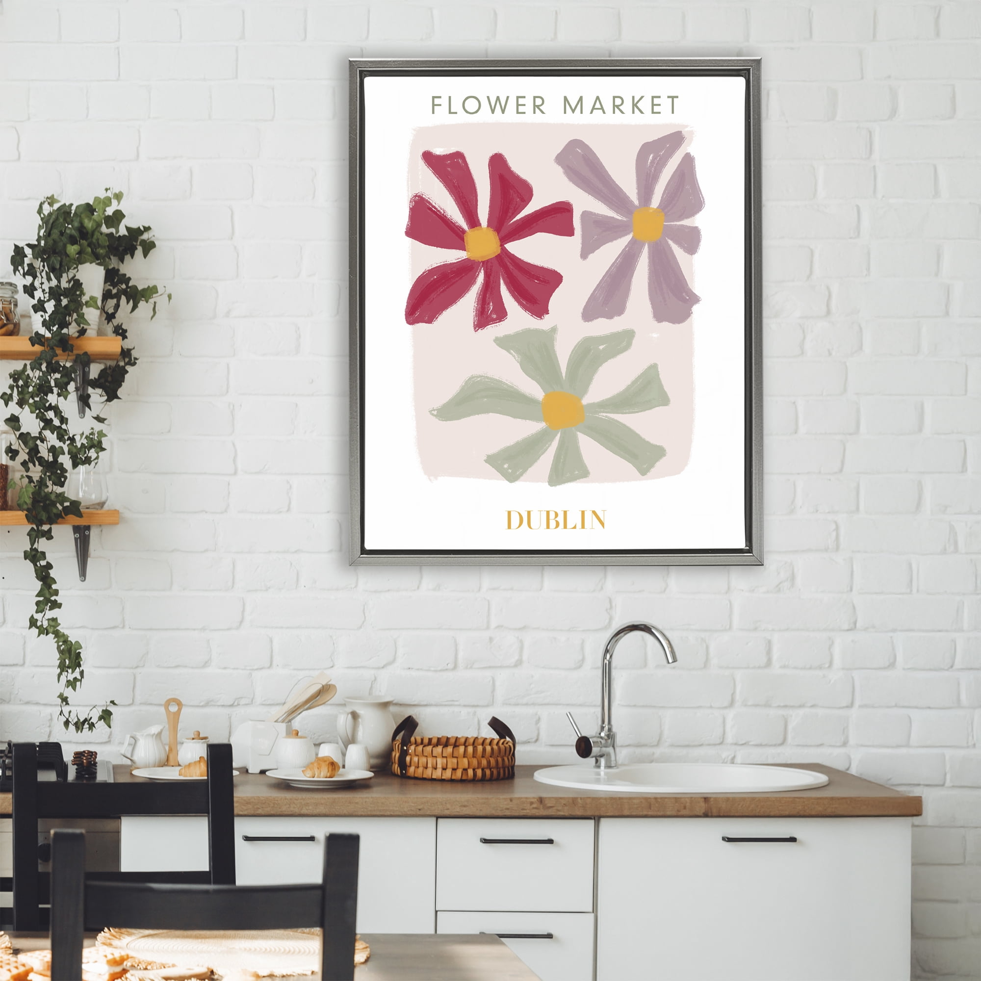 Stupell Industries Muted Dublin Flower Market Gray Framed Floater Canvas Wall Art, design by Lucille Price