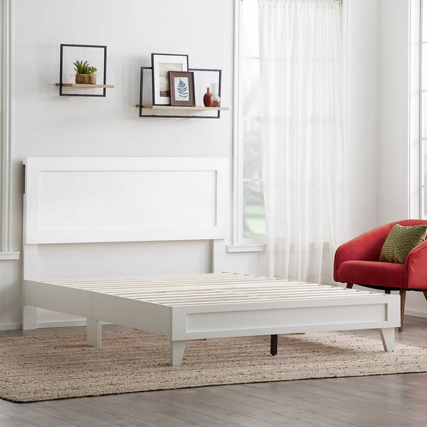 Rest Haven Durable Classic Framed Wood Platform Bed, Queen, White