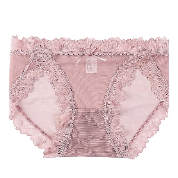 Gibobby Pantaletas mujer Bragas de malla ahuecadas de encaje sexy para mujer Calzoncillos de niña con inferior de algodón de cintura media(Rosa,G)