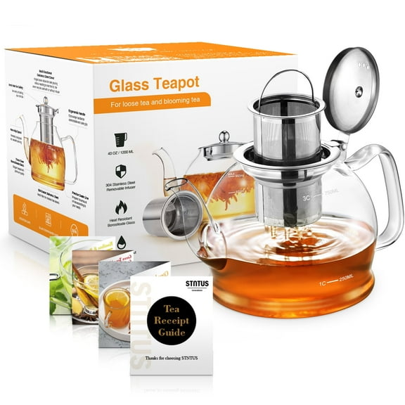 27oz/800ml Glass Teapot, with Removable Stainless Steel Filter, Blooming Loose Leaf Tea Kettle