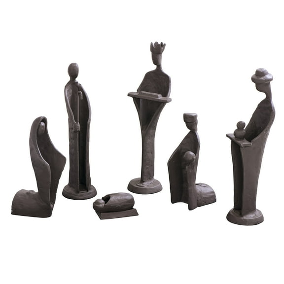 Danya B. Modern 9 in Small Dark Brown Cast Iron Nativity Sculpture Set of 6 Figures - Easter or Christmas Gift